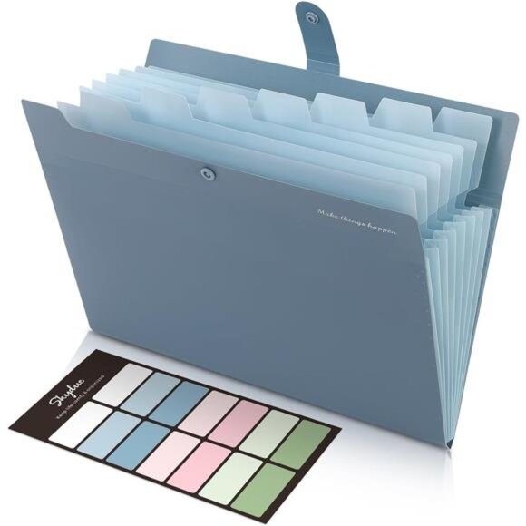 Expanding File Organizer with 8 Pockets, Accordion File Folders with Labels,Blue - Picture 1 of 7